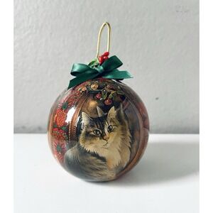 Enesco Vintage 90's Cat Christmas Ornament Ball Leslie Anne Vintage Holly